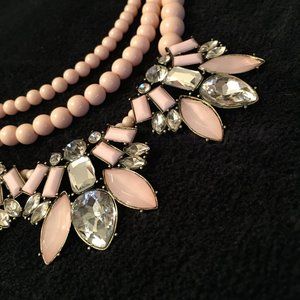 Talbots Blush Pink Beads & Rhinestones Art Deco Statement Necklace